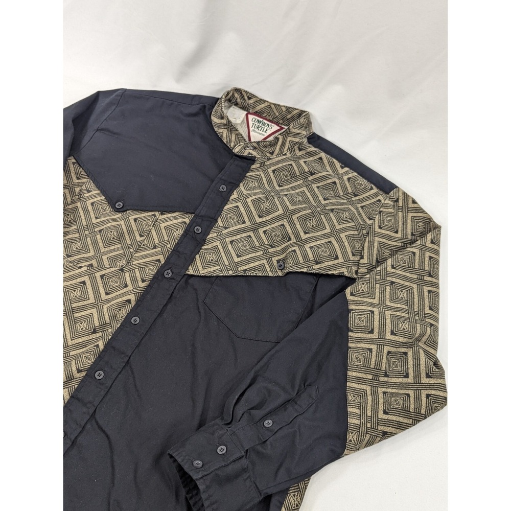 Vintage XL Cowboys Turtle‎ Geometric 90s Black And Beige Long Sleeve Shirt Y2K
